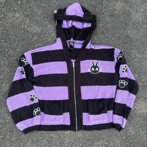 Studio Ghibli Kiki's Delivery Service Jiji Stripe Skimmer Hooded Cardigan Size M